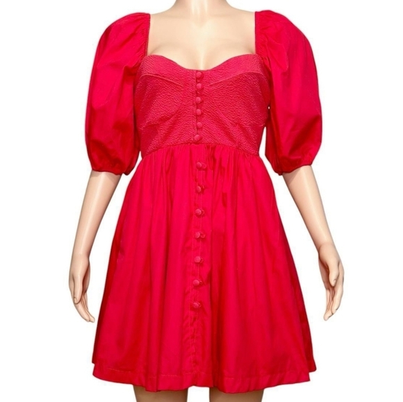Anthropologie Maeve Puff Sleeve Sweetheart Feminine Casual Mini Dress Red Size S - Picture 3 of 16